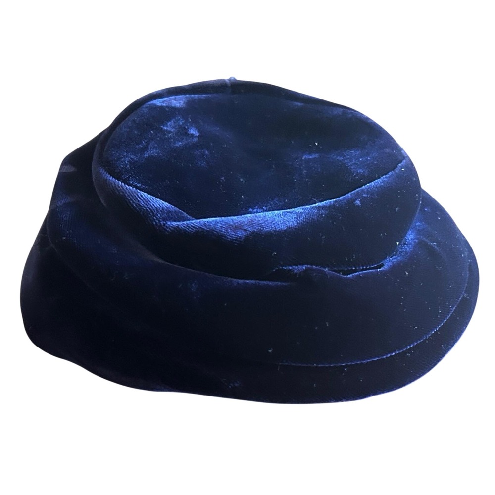 Valerie Modes Pillbox Hat Velvet Adjustable Navy Blue Good Vintage Mid-Century